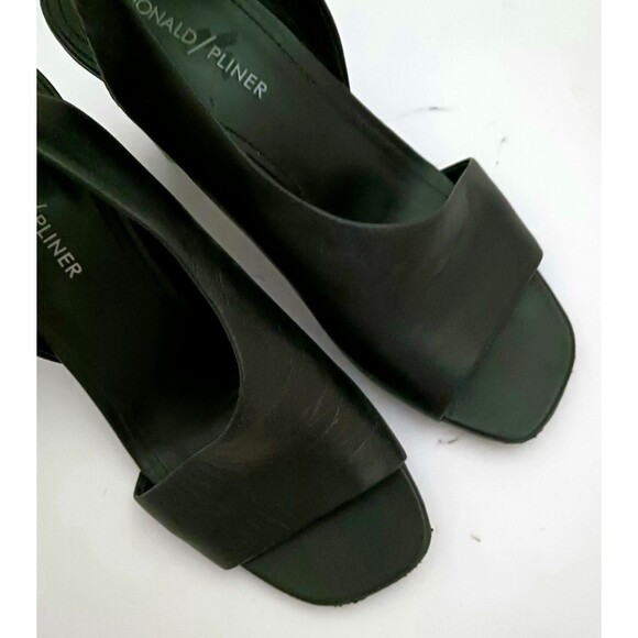 Donald Pliner Ella Blk Leather Metallic Smoke Hex Column Heel Sandal 7M Dustbag - Picture 8 of 13